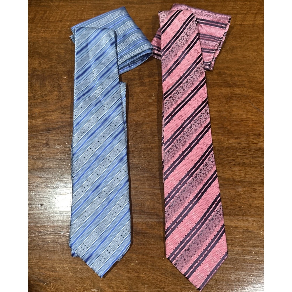 Lot Of 2 Ferrecci Tie And Hankie Blue And Pink